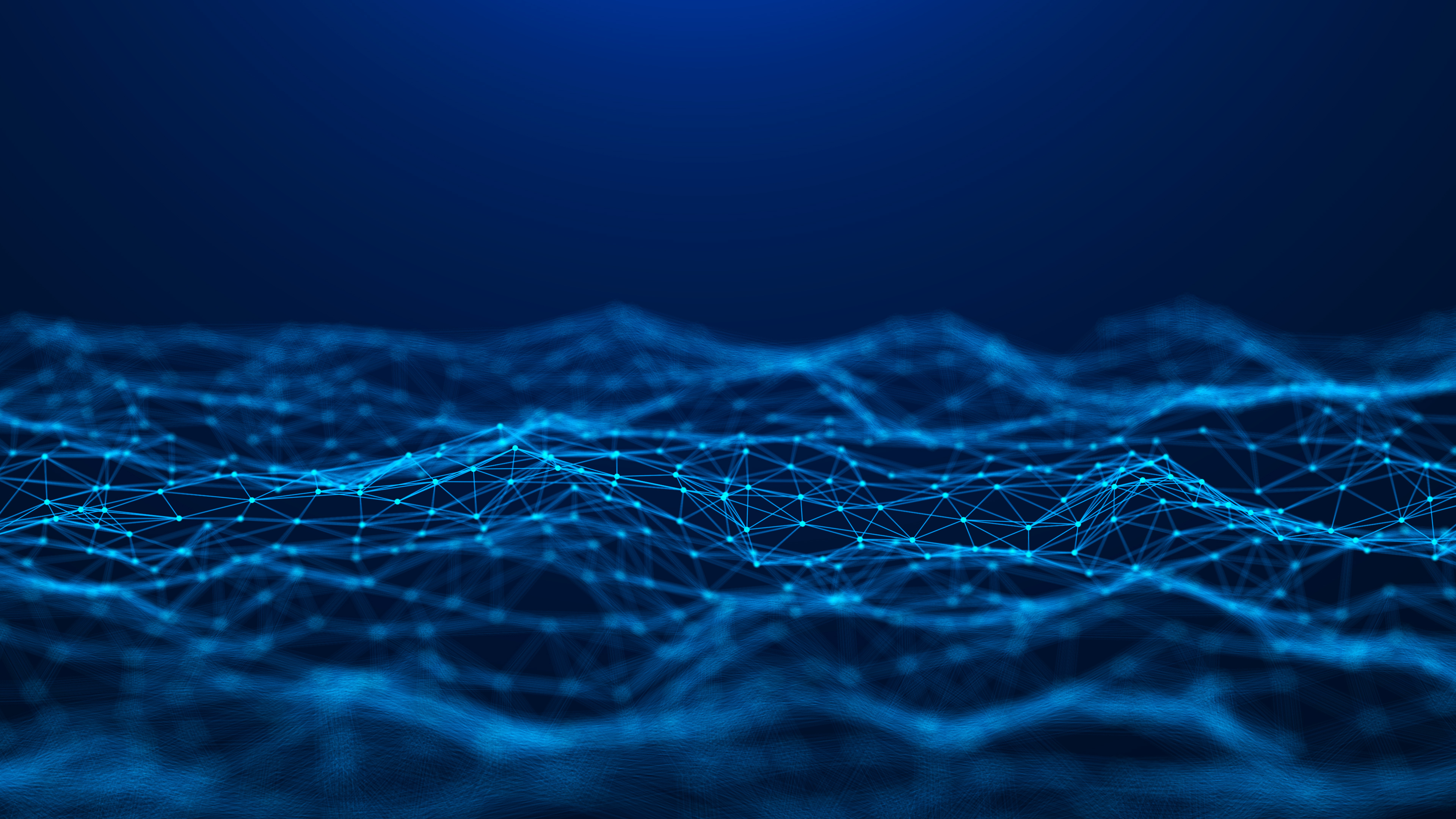 Waves of network data connected in an intricate beautiful web. Highlights the insane power and reach of AI in modern days. 